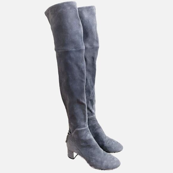 NWOB Tory Burch Gray Suede Over the Knee Boots Women's Sz 7 Side Zip Bow Detail - Picture 12 of 12